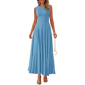 PRETTYGARDEN Womens Spring Dresses 2025 Casual Sleeveless Crewneck Aline Maxi Dress Stretch Tank Flowy Long Dresses