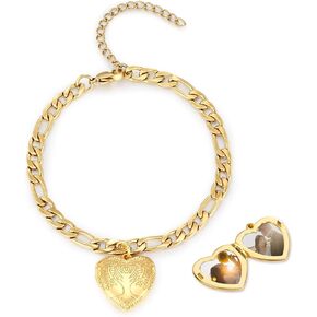 TUGHRA Gold Locket Bracelet for Women, 925 Sterling Silver Heart Photo Bracelet Lockets Memorial Keepsake Jewelry Gift for Mom, Wife, Daughter Mother's Day Birthday