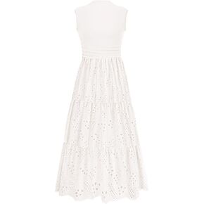 PRETTYGARDEN Summer Dresses for Women 2025 Casual Eyelet Sleeveless Wedding Guest Maxi Dress Tank Top Sundress with Pockets