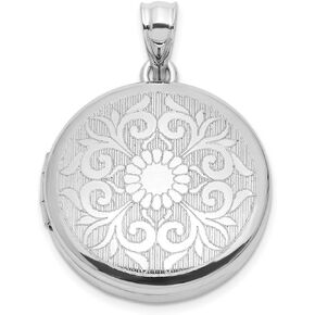 JewelryWeb 925 Sterling Silver Rhodium Plated 20mm Floral Filigree Round Locket-Locket Necklace for Women
