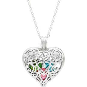 Personalized Sterling Silver Heart Shaped Caged CZ Birthstone Locket (16" inch long chain) - Personalized Necklaces for Women - Gifts for Mom