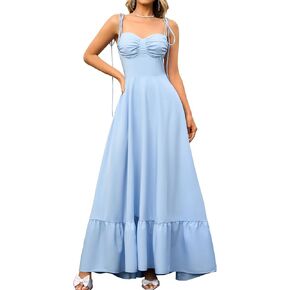 GLNEGE Women's Summer Spaghetti Strap Maxi Dress Casual Sleeveless Smocked Ruffle Tea Party Dresses Backless Flowy Sundress