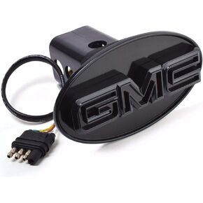 غلاف Hitch Cover (الأسود)-أغطية مستقبلات الخفيفة المتقدمة متوافقة مع شاحنات GMC 2 "، 1.25" أنبوب كلاهما يتناسب مع أحرف كروم على أسود معدني 4 طريق مسطح