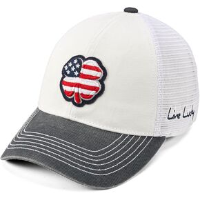 Black Clover Standard 2T Vintage 3 Adjustable Hat, White Hat/3D USA Flag Clover