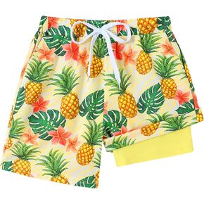 Boys Swim Trunks with Compression Liner Boy Stretch Quick Dry Swim Shorts Kids UPF 50+ Beach Swimsuit 5-10 Years