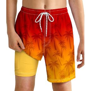 Boys Swim Trunks with Compression Liner Boys Quick Dry 2 in 1 Swim Shorts Summer Beach Shorts
