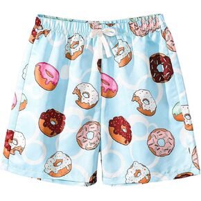 Floerns Boy's Printed Drawstring Swim Trunk Wide Leg Quick Dry Cute Beach Shorts