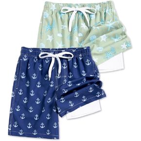 Rolimaka 2 Pack Boys Swim Trunks with Boxer Brief Liner Quick Dry Wathing Suit Compression Sweatwear Stretch Swims