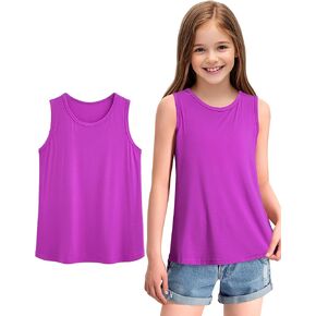 KEREDA Girls Tank Tops Flowy Loose Fit Side Split Sleeveless Shirts Basic Casual Summer Tunic Tops
