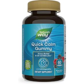 Nature's Way Quick Calm Gummies, L-Theanine for Relaxation*, Fast-Acting, Stress Relief from L-Theanine Within 30-60 minutes*, with Ashwagandha, Vegetarian, Mixed Berry Flavored,  60 Gummies