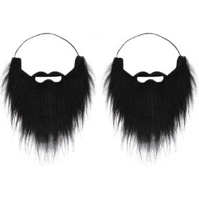 2pcs Fake Beards, Adjustable Costume Beard with Elastic Strap, Funny Realistic Fake Mustaches, Novelty Dummy Mustache Whisker, Costume Party Cosplay Facial Supplies for Adults Kids(Black)
