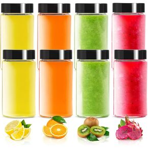 2oz زجاجة زجاجية صافية مع أغطية ، جرة زجاجية صغيرة 60 مل ، زجاجات سفر صغيرة مقاومة للتسرب ، زجاجات زخرفية للعصير ، العافية ، التوابل ، 8 عبوة