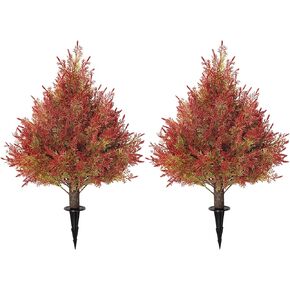 Artificial Topiary Trees with Ground Spike Two 24" Tall UV Resistant Faux Shrubs Fake Plant Artificial Bushes for Indoor Outdoor Front Porch Garden