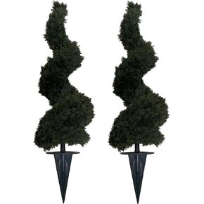 32" Artificial Boxwood Bush Spiral Topiary Tree UV Resistance Rated with Spike. Easy to Push in The Ground.Plant Looks Great in a Planter Anywhere. Indoor/Outdoor Decor 2 Pack