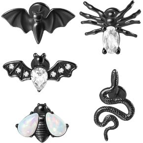 5pcs 20G Stainless Steel Spider Halloween Flat Back Earrings Studs Labret Stud Press Fit Threadless Push In Dainty Cartilage Helix Conch Lobe Lip Tragus Piercing Jewelry