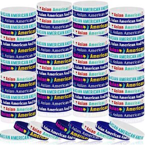 100 Pcs Asian American and Pacific Islander Heritage Month Decorations Bracelets AAPI Month Decorations 5 Styles Rubber Stretch Silicone Wristband Bracelets for AAPI Party Supplies