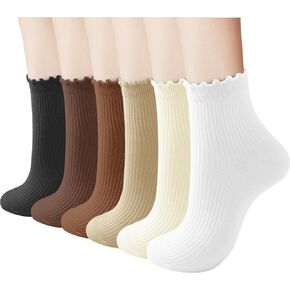 REACH STAR Socks for Women 6-Pair Cotton Ankle - Ruffle Socks Women with Frilly Trim, Stretchy Comfy Everyday Wear