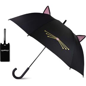 kate spade new york Silicone Luggage Tag with Durable Strap Bundle with Cute Large Umbrella (Black Cat)