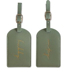 Mr&Mrs Gifts Mr and Mrs Luggage Tags for Hubby and Wifey Gold Foil Embossed Leather Bag Tags, Travel ID Tags with Adjustable Strap, Wedding Honeymoon Essentials Gift for Bride and Groom(HW Sage Green)
