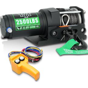 2500 lb ATV Electric Winch, 12V DC, Heavy Duty Synthetic Winch Rope 1/5" x 32FT, Wired Remote Control, Includes Fairlead, Winch Mounting Plate, Ideal for Off-Road, ATV, UTV, Boat Towing Off Road