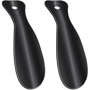 2 Pack Metal Shoehorns, 7.3 Inches Portable Black Metal Shoe Horns for Travel Use
