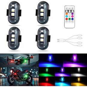 Wireless Led Strobe Lights with Remote，USB Rechargeable Led Anti-Collision Warning Lights Waterproof Wireless Led Lights for Car Motorycycle Drone Aircraft Golf cart Bike Boat Trucks 8 Colors,4Pcs