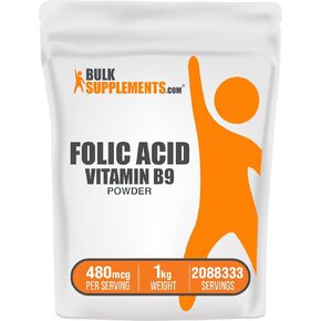 BulkSupplements.com Folic Acid Powder - Vitamin B9, Folic Acid Supplement - Folic Acid Prenatal Vitamins, Folic Acid 800 mcg - Gluten Free, 480mcg per Serving, 100g (3.5 oz) (Pack of 1)