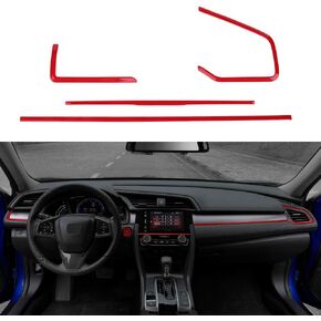 Thenice for 10th Gen Civic 4pcs Dash Board Panel Decals Dashboard Stickers Air Vent Trims for Honda Civic Sedan Hatchabck Coupe 2021 2020 2019 2018 2017 2016 -Red