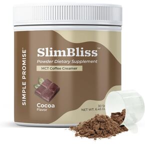 Promise Simple Promise Slimbliss - Cheamer Free Coffee Creamer مع مسحوق زيت MCT - يدعم التمثيل الغذائي والطاقة والهضم - مسحوق MCT للقهوة ، كيتو كريمة القهوة ، كريمة موشا صحية - 30 حصص