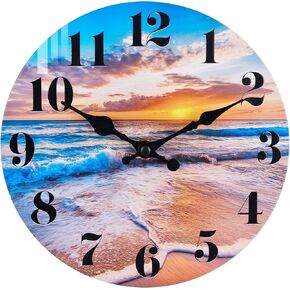 jomparis Wall Clock Battery Operated Beach Coastal Theme Indoor Outdoor Waterproof Decor for Bathroom Bedroom Paito Pool Home (8 Inch,Blue)