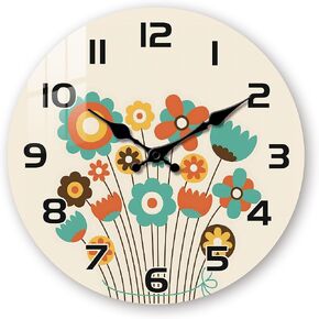 10" Boho Floral Wall Clock - Silent Wall Clocks Battery Operated - Farmhouse Small Wall Clocks Non Ticking for Living Room Kitchen Bedroom Wall Decor