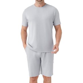 DAVID ARCHY Mens Pajamas Set Waffle Knit Short Sleeve Sleepwear Lightweight Summer Loungewear