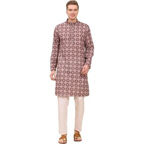 Men's Cotton Regular Fit Sequence Printed Work Kurta | Traditional Indian Festive Kurta (A-121) in Kuwait