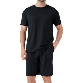 David Archy Mens Pajamas مجموعة وافل متماسكة الأكمام قصيرة الأكمام نوم خفيفة الوزن صيف. in Kuwait