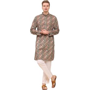 Men's Cotton Regular Fit Sequence Printed Work Kurta | Traditional Indian Festive Kurta (A-121)