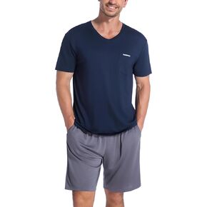 Slumbermee Mens Pajama مجموعة تبريد ناعم Viscose Summer Pjs Short Sleeve Sleepwear 2 قطعة مصفاة مع جيوب