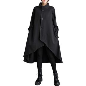 ellazhu Women's Coat High Neck Button Down Long Sleeve High Low Flowy Hem Solid Loose GZ294 A