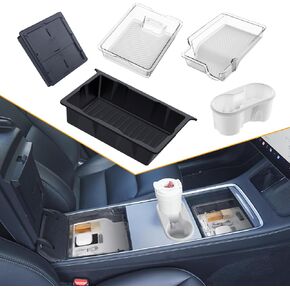 Center Console Organizer Tray 5PCS for Tesla Model Y Accessories 2024-2020(Not Fit Model Y Juniper), Armrest Storage Tray and Hidden Storage Box, Cup Holder Insert, Under Seat Storage Box