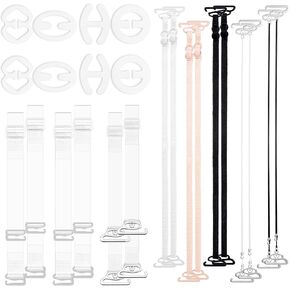 24Pcs Clear Bra Straps kits, 6Pcs Clear Invisible Transparent Strap Adjustable+8 Pieces Bra Strap Clips to Make Racerback &10 Pieces Replacement Shoulder Straps for Women