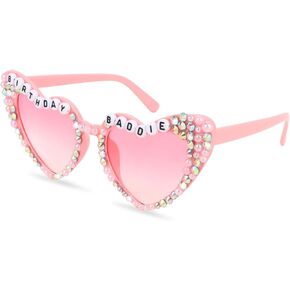Heart Sunglasses BIRRHDAY BADDIE Glasses for Women Girls Sunglasses for Birthday Party Favors