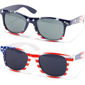 2PCS 4th of July American Flag Sunglasses for Women Men Patriotic USA Glasses Independence Day Accessories & Party Favors Fourth of July Outfits