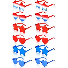12 Pairs Star Shaped Sunglasses Patriotic Glasses Plastic Shutter Glasses for Independence Day Party Favors