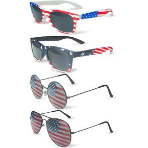 【4 Pairs】 Sunglasses 4th of July Accessories for Women American Flag Glasses Fourth of July Outfit Women Patriotic Sunglasses Party Favors USA Glasses