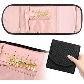 Saycker Travel Jewelry Organizer Case,Foldable Jewelry Roll Case for Necklaces, Earrings, Small Jewelry Travel Organizer,Jewelry Storage Pouch,Jewelry Roll for Travel Jewelry Storage(Pink)