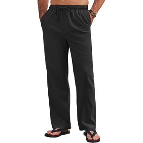 COOFANDY Men's Linen Pants Drawstring Casual Loose Fit Beach Summer Pants Lightweight Linen Trousers Yoga Pants