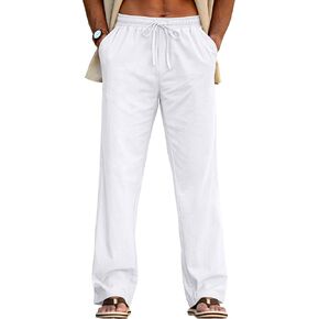 Sailwind Men's Casual Linen Pants Beach Summer Drawstring Elastic Waist Lightweight Pants