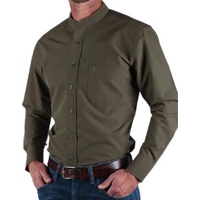 Traditional Irish Grandfather Shirt, Men's Casual Long Sleeve Button Down Poplin Style Dress Shirt with Band Collar