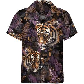 Men's Casual Animal Graphic Button Down Shirts Beach Shirt Hawaiian Tropical Floral Shirts Short Sleeve