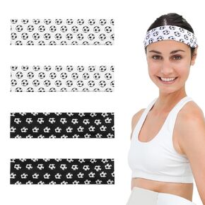 4 PCS Elastic Soccer Headbands for Girls, Sport Headscarf with Soccer Ball Logos Football Bandana Thin Athletic Adjustable Baseball Headband
