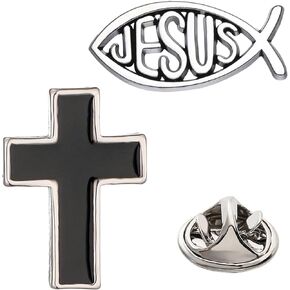 Tie Pins for Men,Lapel Pin for Men,Cross Pin,Jesus Fish Brooch,Cartoon Fish Pin Christian Jewelry Lapel Pin for Religious Lapel Pin Gift